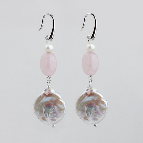 925 Sterling silver gemstone baroque pearl earrings hook
