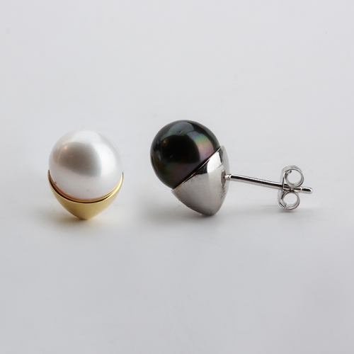 925 Sterling silver hammered or polished elegant pearl earrings stud