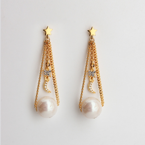 925 Sterling silver star moon charm pearl dangle earrings stud 2021 new trend jewellery
