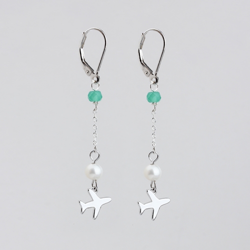 925 Sterling silver plane charm pearl earrings french hook