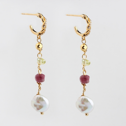 925 sterling silver baroque pearl and gemstone twist earrings pin