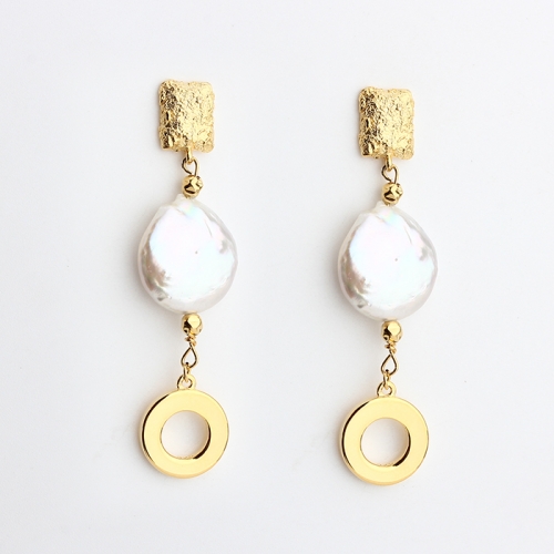925 sterling silver hammered baroque pearl circle dangle earrings stud