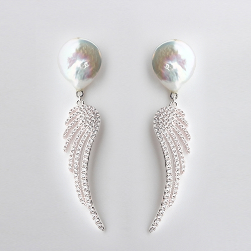 925 sterling silver CZ wing baroque earrings stud