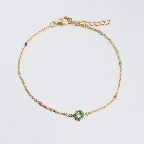 925 sterling silver colorful enamel green CZ flower bracelet