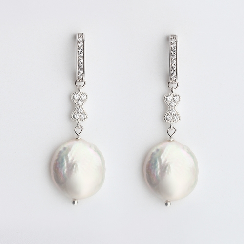 925 sterling silver CZ bowknot baroque pearl earrings stud