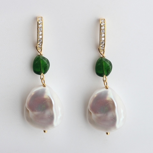 925 sterling silver gemstone baroque pearl dangle earrings stud