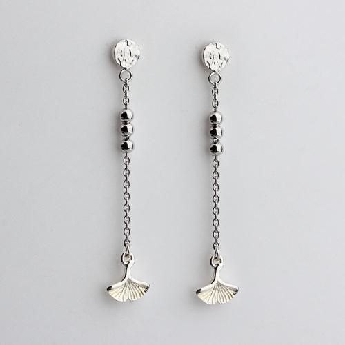 925 sterling silver bead chain with ginkgo leaf dangle earrings stud