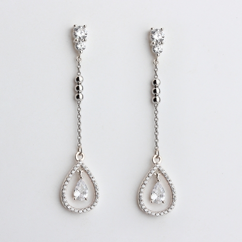 925 sterling silver CZ teardrop dangle earrings stud