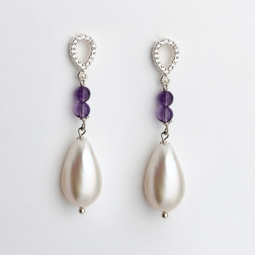 925 sterling silver amethyst pearl drop earrings