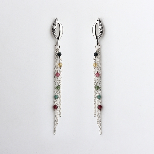 925 sterling silver hammered leaf colorful gemstone drop earrings