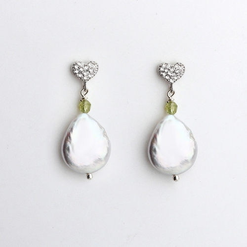 925 sterling silver CZ heart waterdrop baroque pearl earrings
