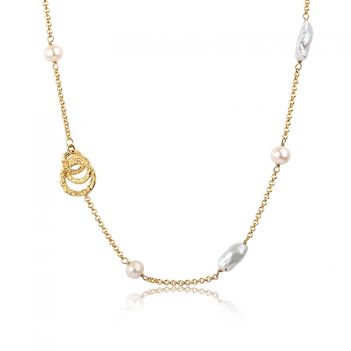 925 Sterling Silver Pearl Chain Long Necklace