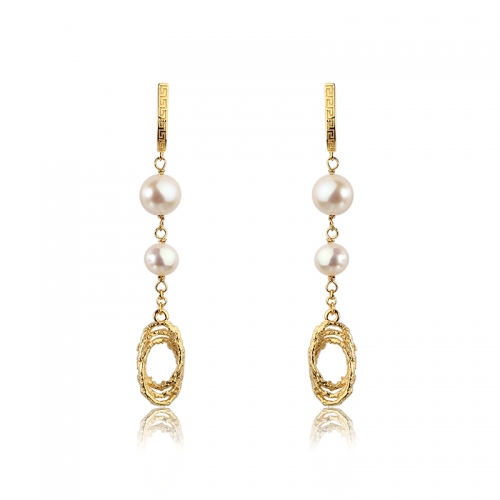 925 Sterling Silver pearl with hammered Charm Earring