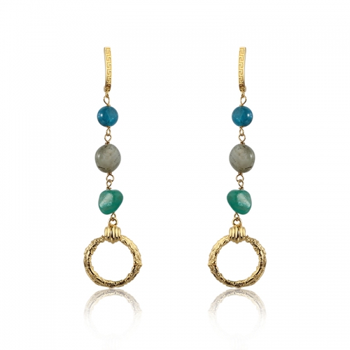 925 Sterling Silver Gemstone with Hammered Circle Earring
