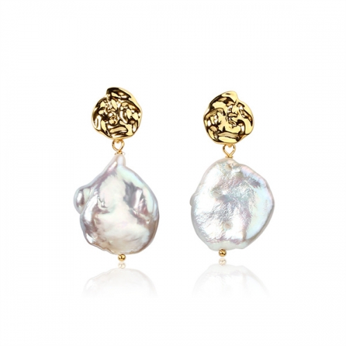 925 Sterling Silver Baroque Pearl with Irregular Surface Earring