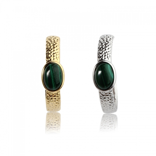 925 Sterling Silver Hammered Malachite Earring Studs