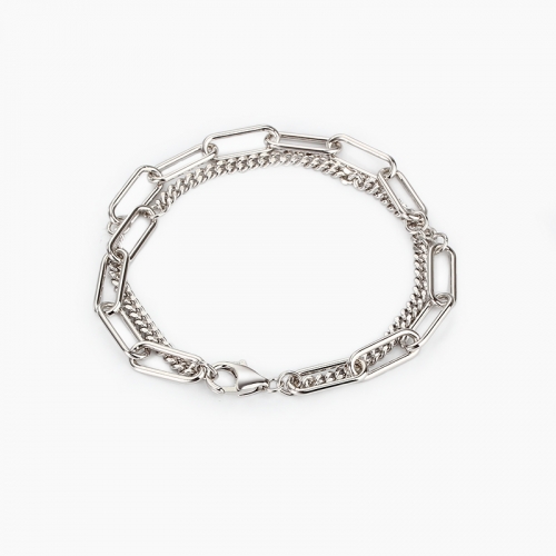 925 Sterling Silver double layers Chunky Chain Bracelet