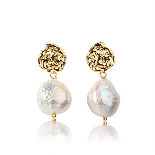 925 Sterling Silver Baroque Pearl with Irregular Surface Earring