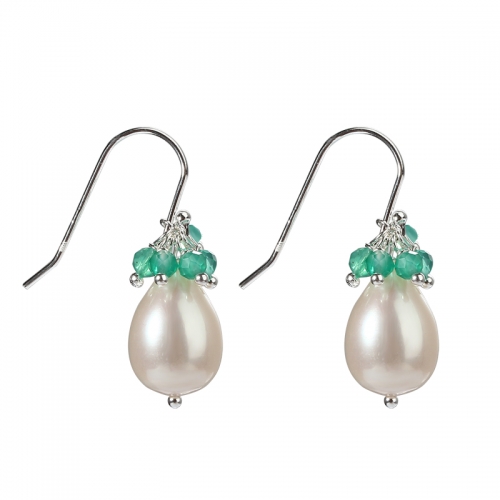925 Sterling Silver Green Agate&Moonstone Pearl Earring Hook
