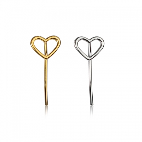 Sterling Silver 925 Simple  Line Heart Shape Earring Clip