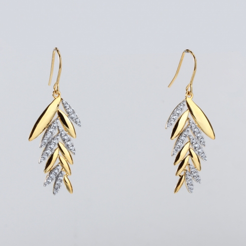 Renfook 925 sterling silver cubic zircon leaf hook earrings