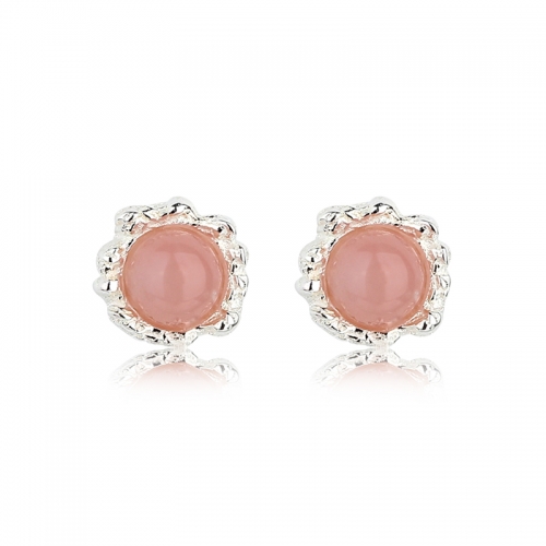 925 Sterling Silver Pink Opal Earring Stud