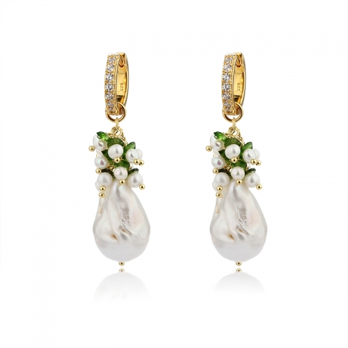 925 Sterling Silver  Pearl & Gems Stone  Earrings