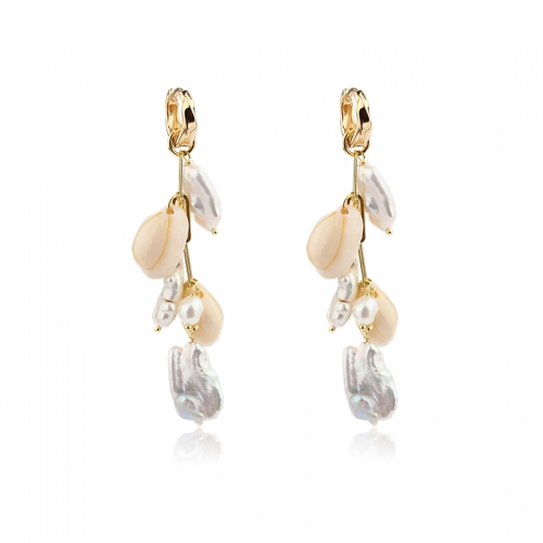 925 Sterling Silver Shell & Baroque Pearl Huggie Earrings