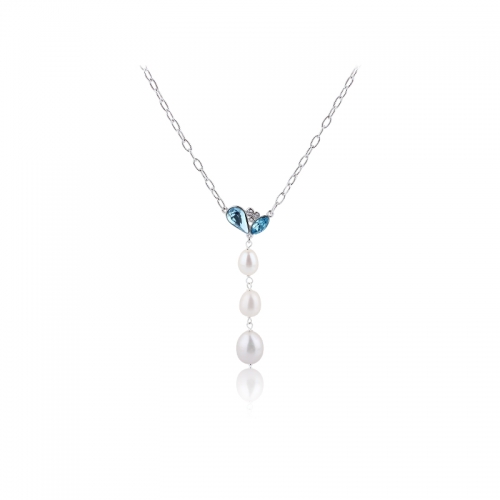 925 Sterling Silver Pearl & CZ Pendant Necklace