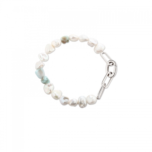 925 Sterling Silver Pearls & Gemstones Bracelet
