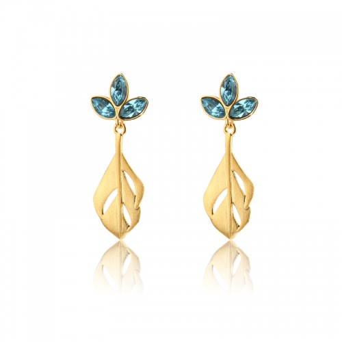 925 Sterling Silver Leaf Marquise Crysta Studs Earring