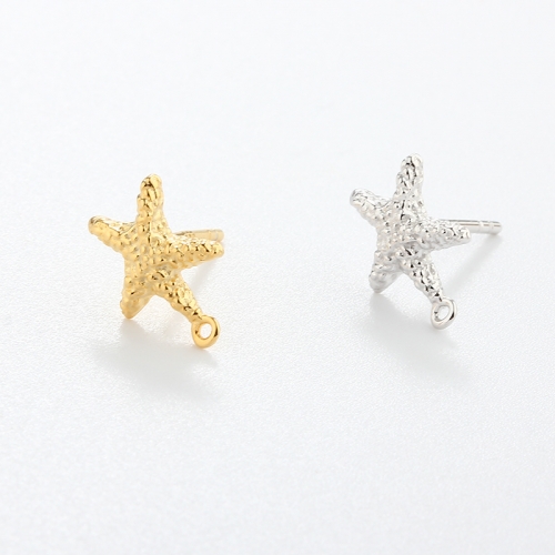 925 Sterling Silver Hammered Ocean Starfish Earrings Studs Findings
