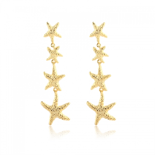 925 Sterling Silver Hammered Ocean Starfish Earrings Studs