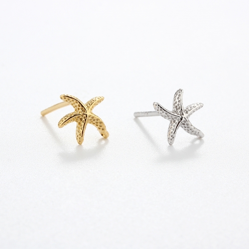 925 Sterling Silver Hammered 8mm Ocean Starfish Earrings Findings Studs