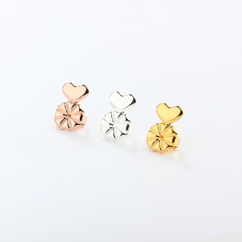 925 Sterling Silver Heart Flower Earrings Back
