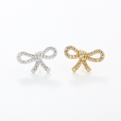 925 Sterling Silver CZ Bow Knot Earrings Studs