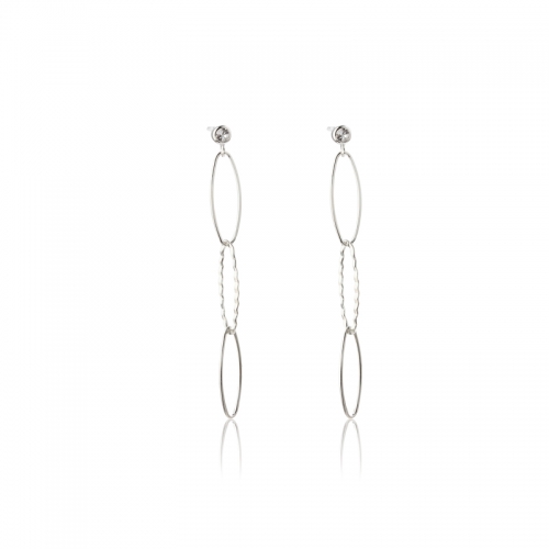 925 Sterling Silver Fancy Paperclip Chain Earrings Studs with White Topaz
